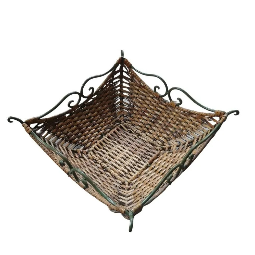 Wicker Iron Square Basket Rustic